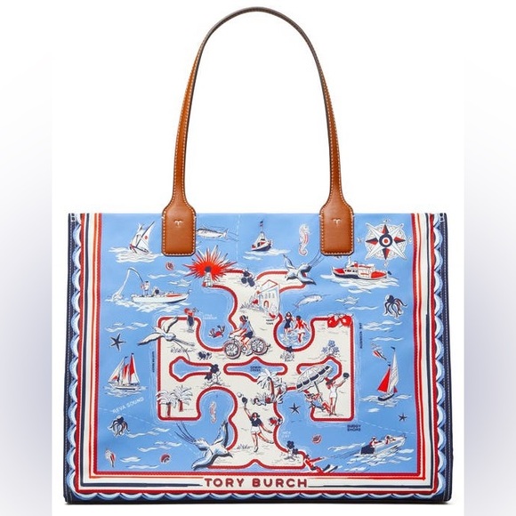 Tory Burch Handbags - RARE Tory Burch Ella Nautical Tote Bag - Blue Marina